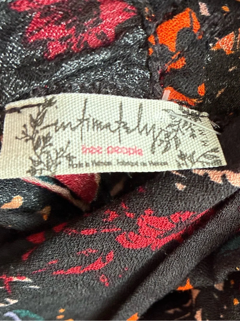 🆕Free People Intimately  Black Floral Spaghetti-Strap Babydoll Tunic Mini Dress
